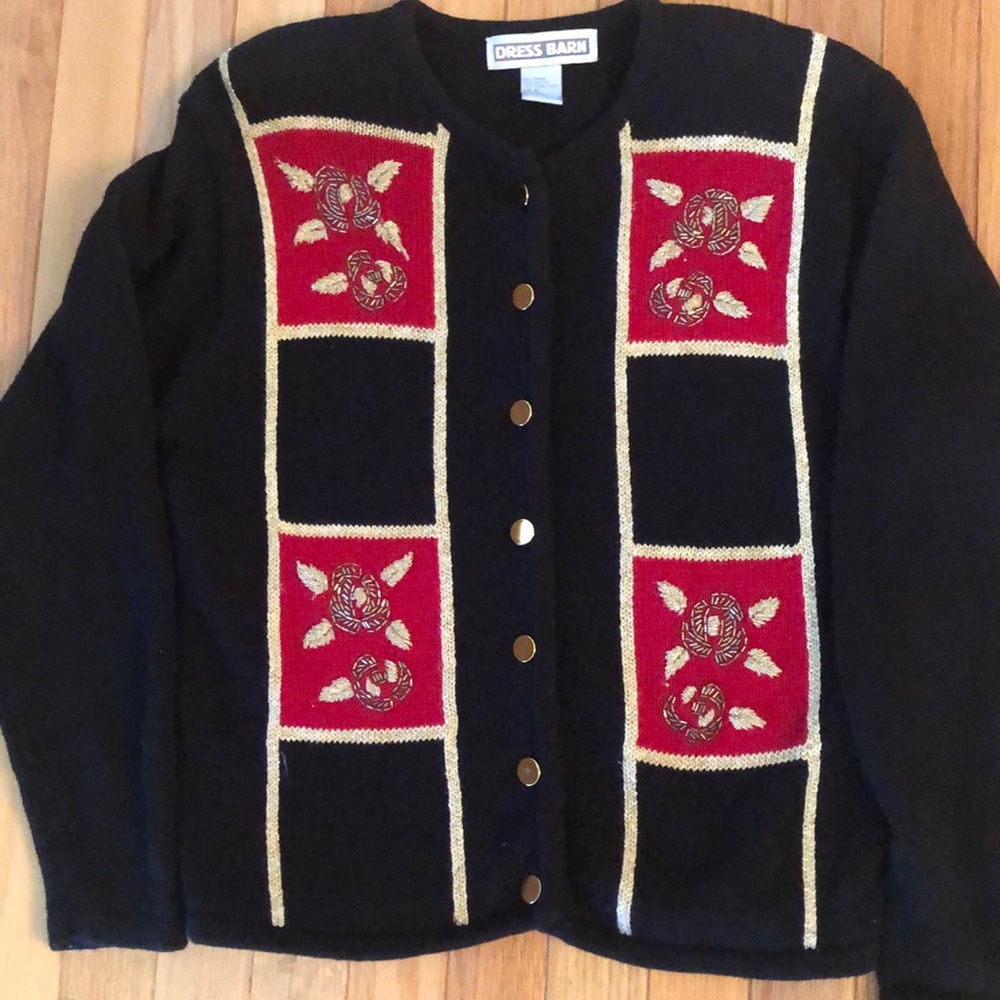 Vintage ugly Christmas sweater blk/red/gold